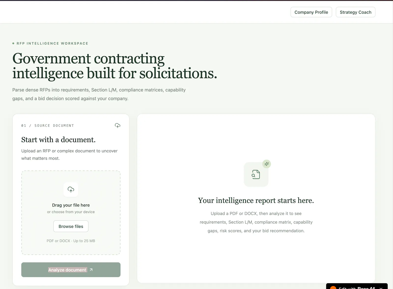  RFP Intelligence Workspace screenshot 2