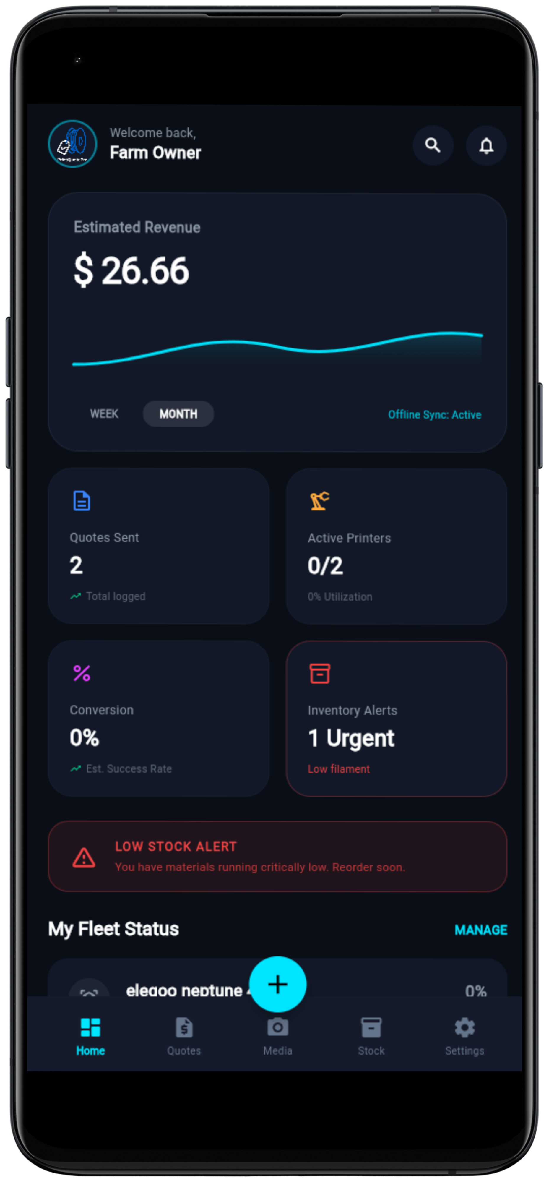 3D Print Pro: Cost & Fleet Manager - Main product screenshot demonstrating key features and user interface
