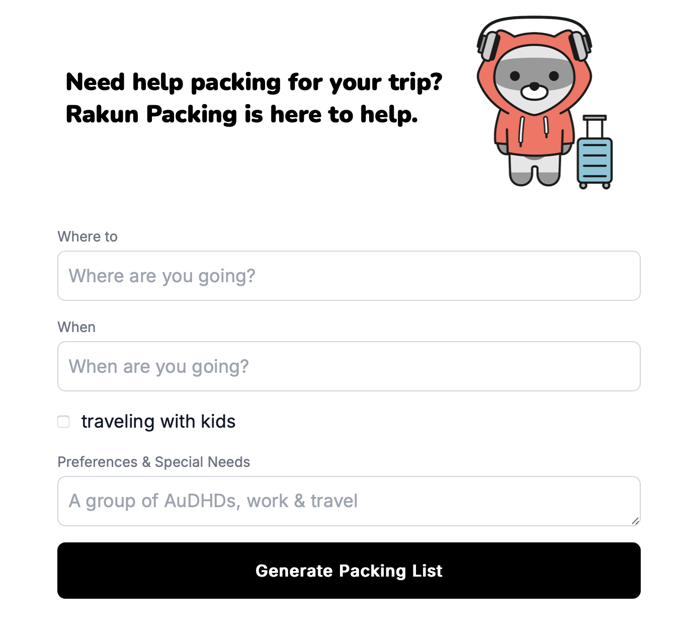 startuptile Rakun Packing-Need help packing?