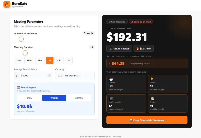 Burnrate Meeting Cost Calculator 專案橫幅