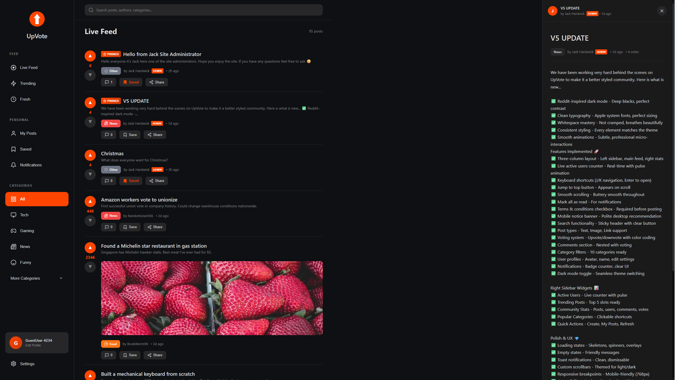 UpVote - Main screenshot showing features and interface