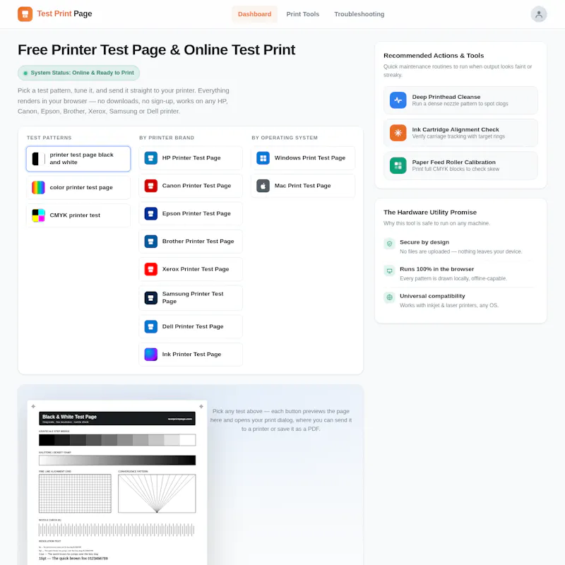 Printer Test Page screenshot 1