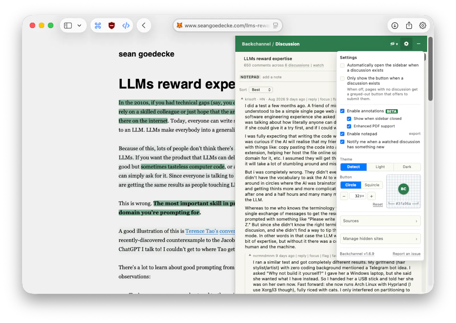 Backchannel screenshot 1