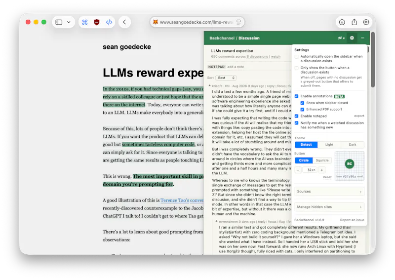 Backchannel screenshot 1