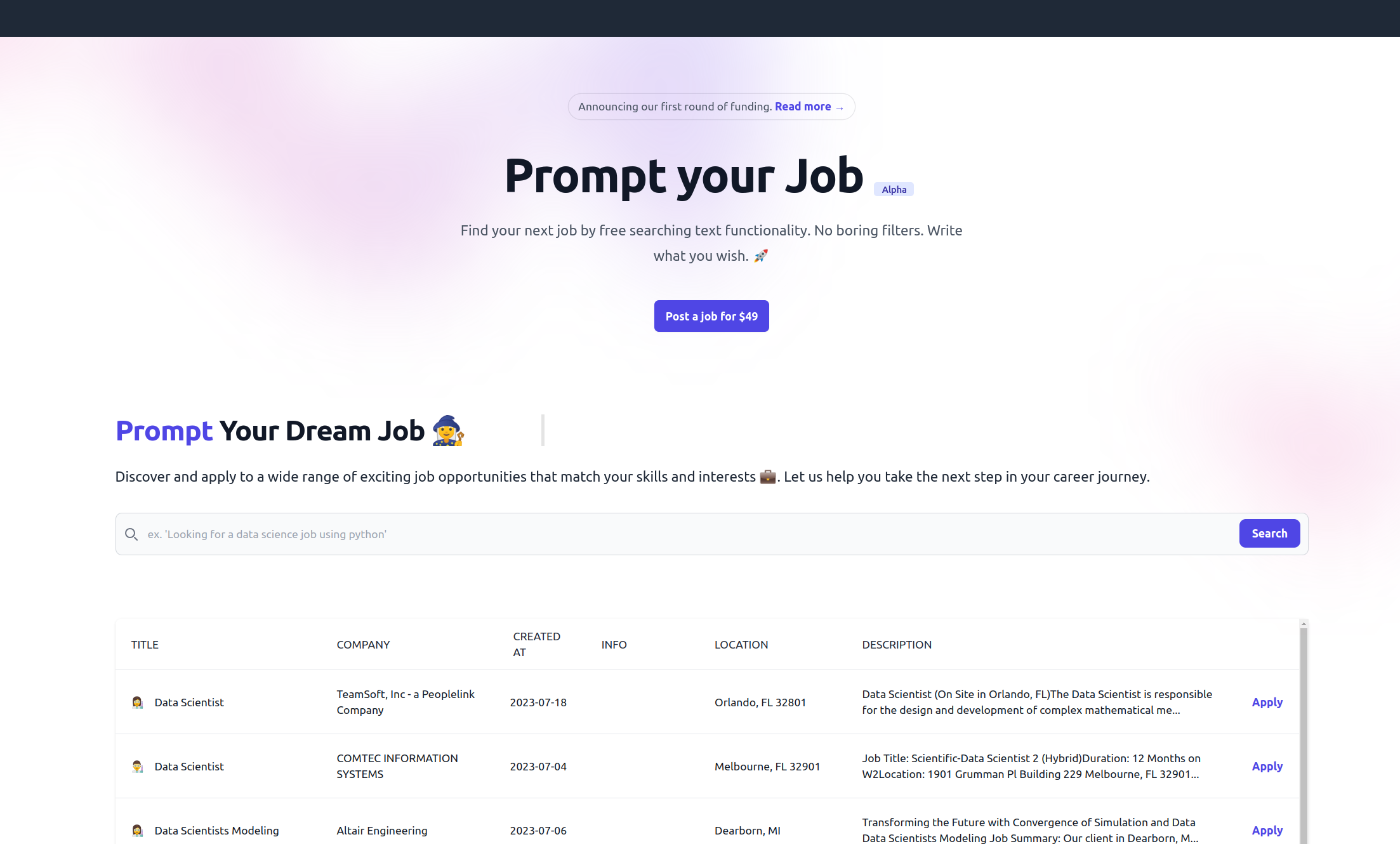 startuptile PromptYourJob-Find your next job with search prompts like chatgpt