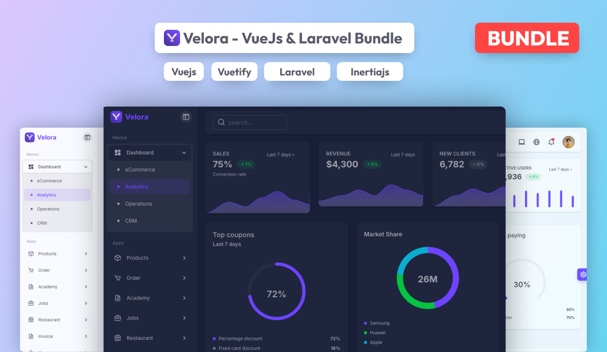 Velora - Vuejs Laravel admin template media 1