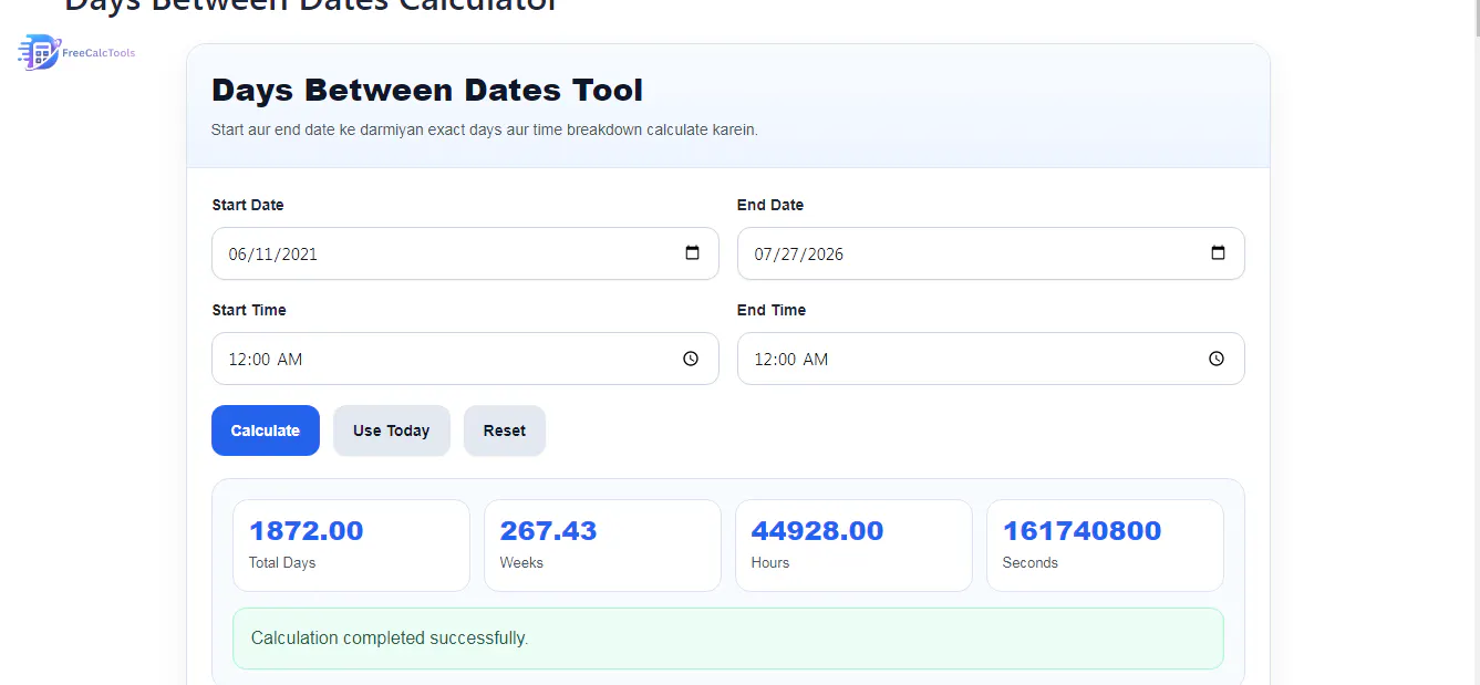 Days Between Dates Calculator screenshot