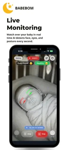 BabeBom – AI Baby Sleep Monitor - Main product screenshot demonstrating key features and user interface