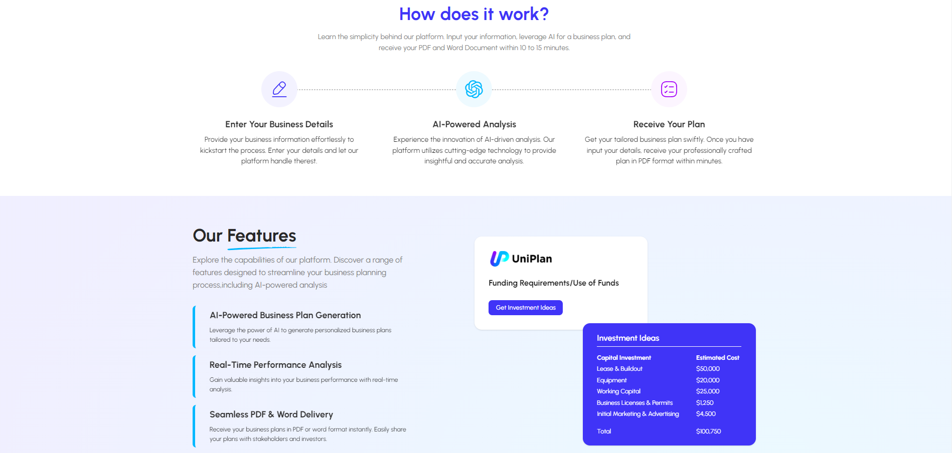 Uniplan - แผนธุรกิจที่ปรับแต่งจากเว็บไซต์ AI media 2