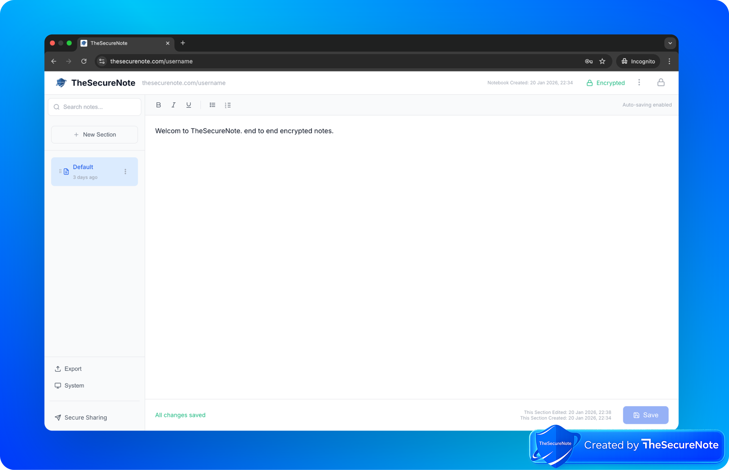The Secure Note - Screenshot 3 showing product features and functionality