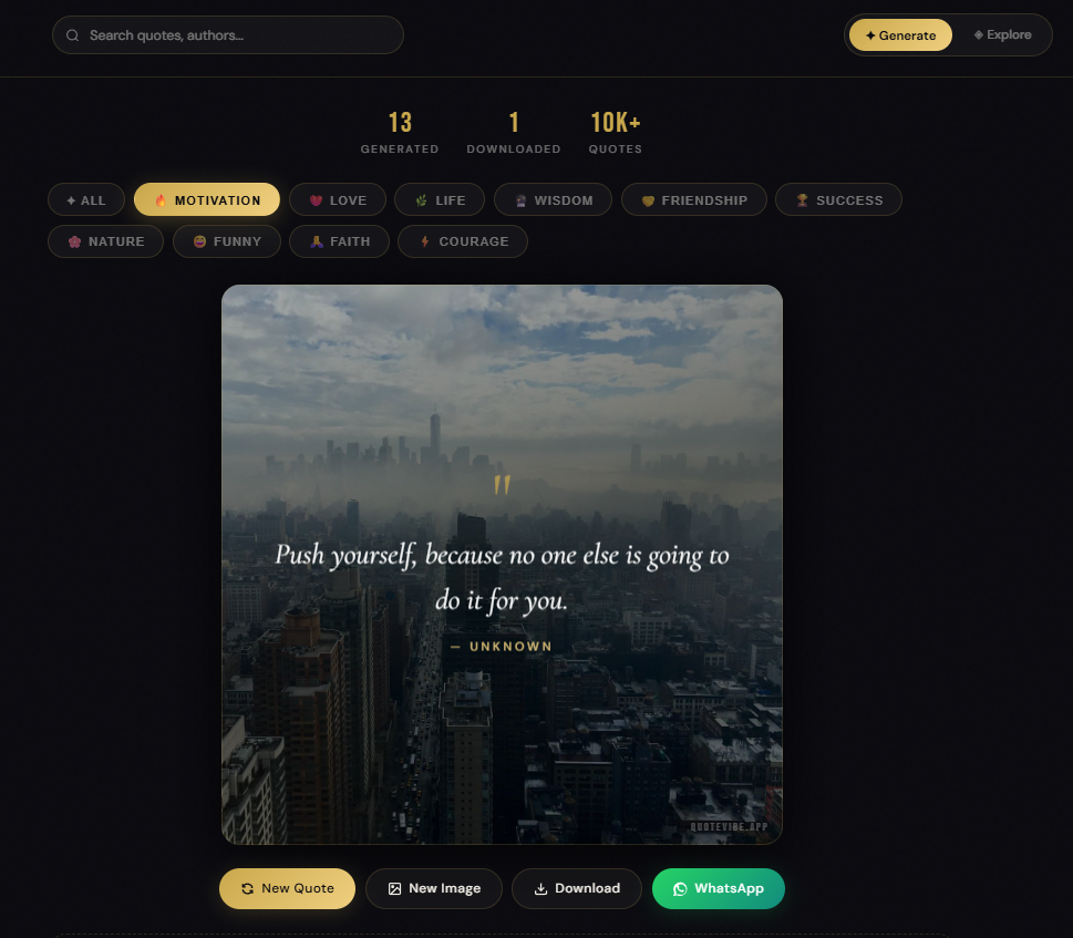 QuoteVibe - Main product screenshot demonstrating key features and user interface