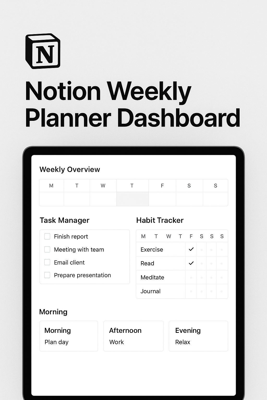 Notion Weekly Planner Dashboard  - Main product screenshot demonstrating key features and user interface