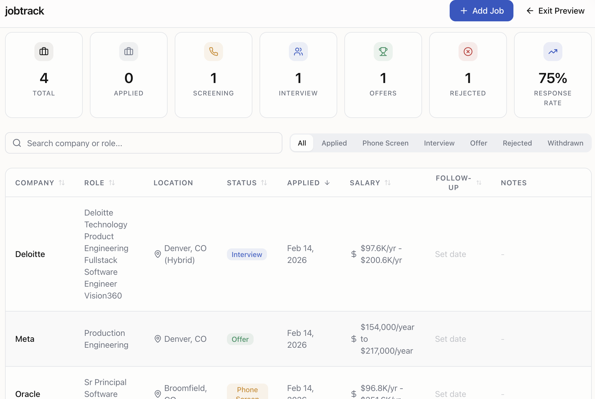 JobTrack - Screenshot 2 showing product features and functionality
