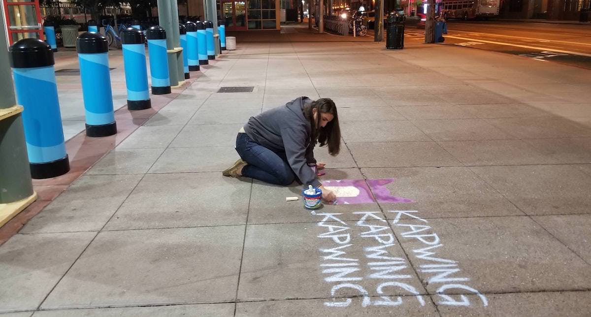 A (failed) press stunt we tried early on: chalking the sidewalks in high-foot traffic areas of San Francisco