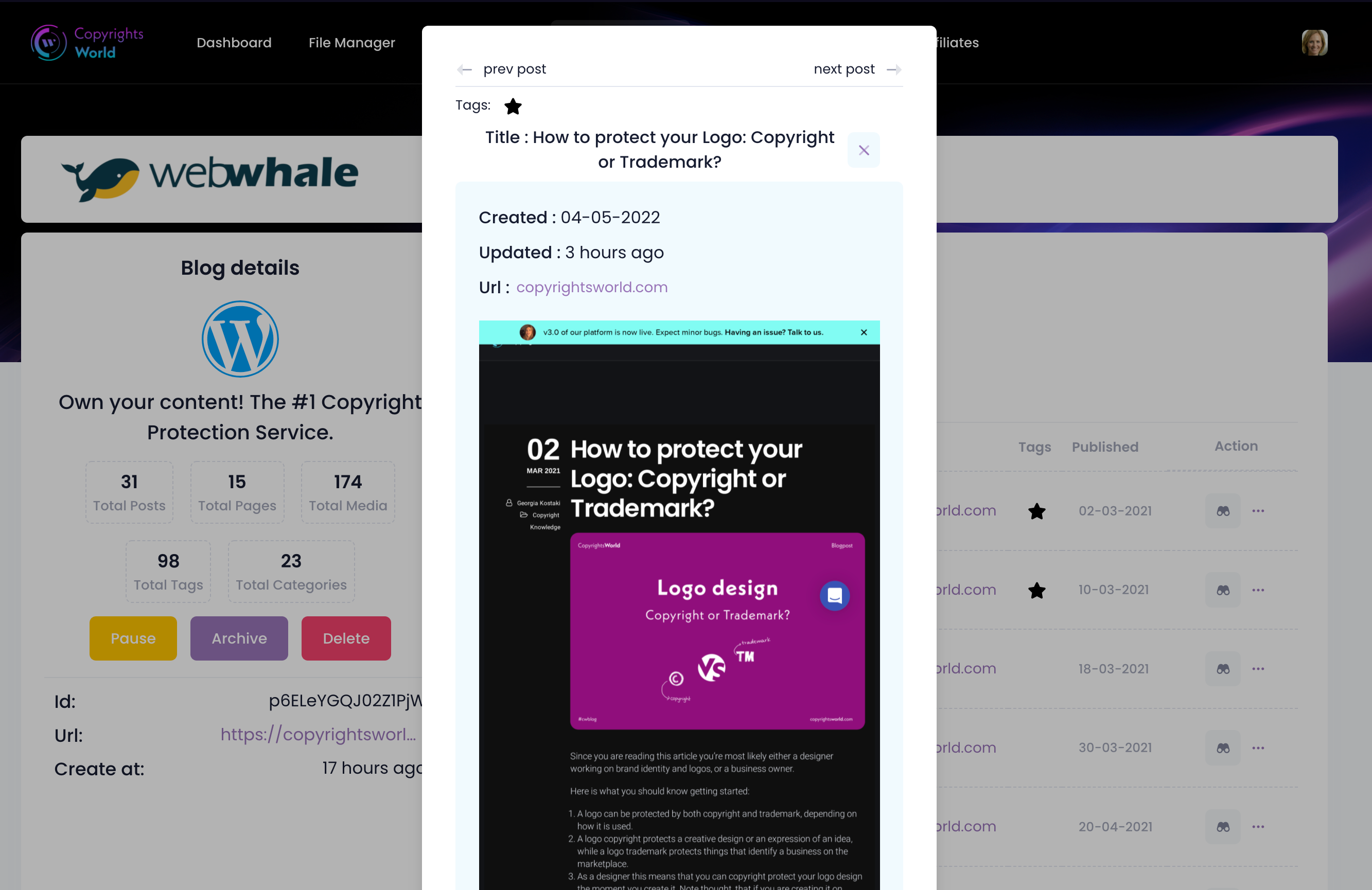 WebWhale for bloggers gallery image
