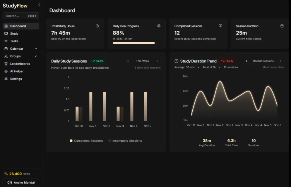 StudyFlow - Screenshot 2 showing product features and functionality