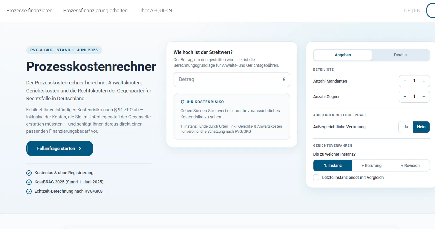 AEQUIFIN Prozesskostenrechner gallery image