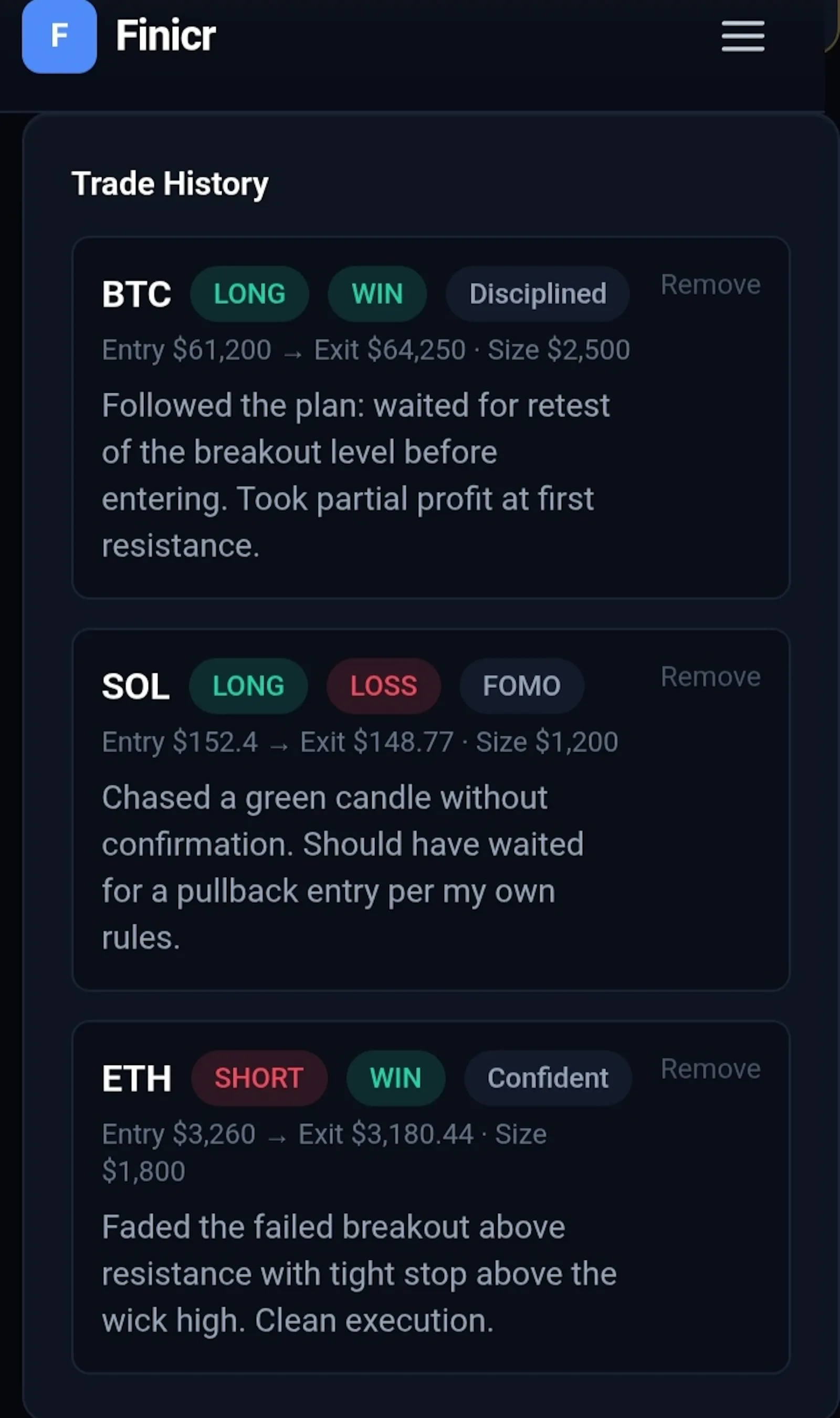 Finicr screenshot 2