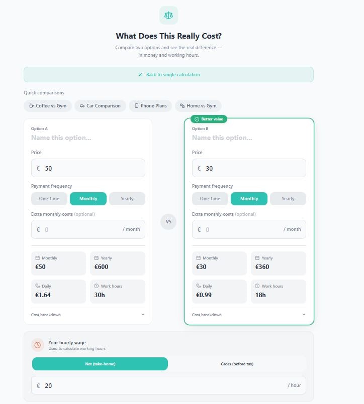 What Does This Really Cost? - Screenshot 2 showing product features and functionality