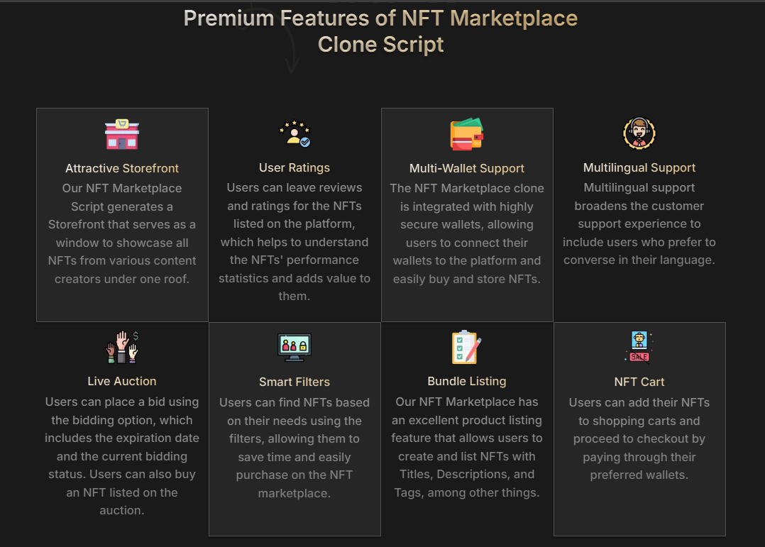 NFT Marketplace Clone Script - Screenshot 3 showing product features and functionality