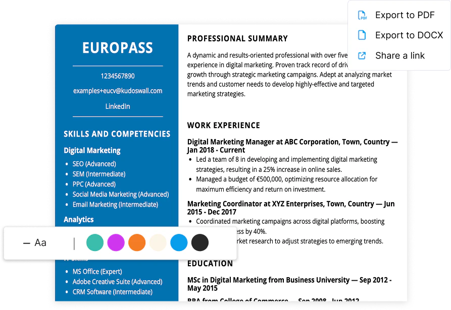 KudosWall Europass CV Builder screenshot 3