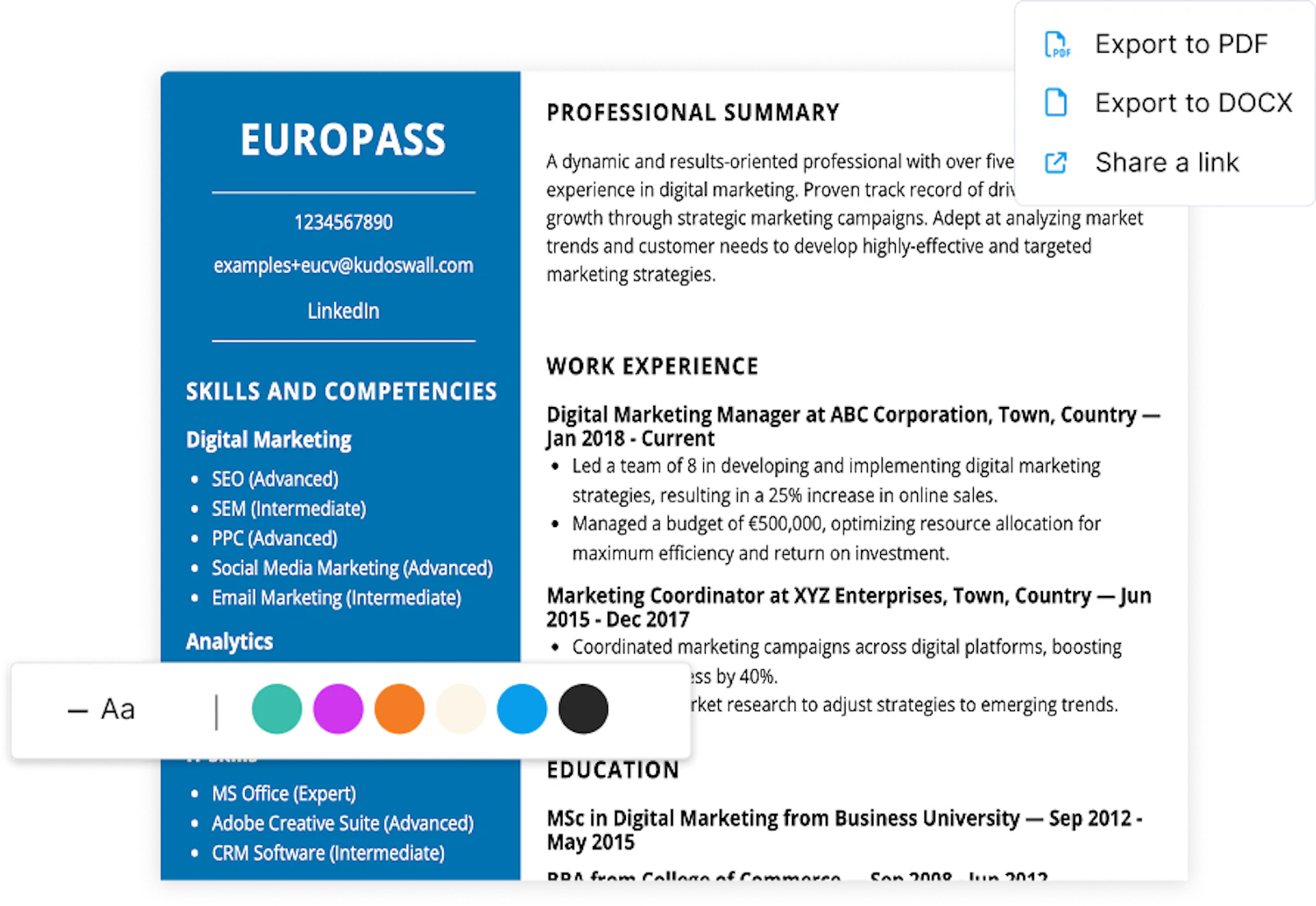 KudosWall Europass CV Builder screenshot 3