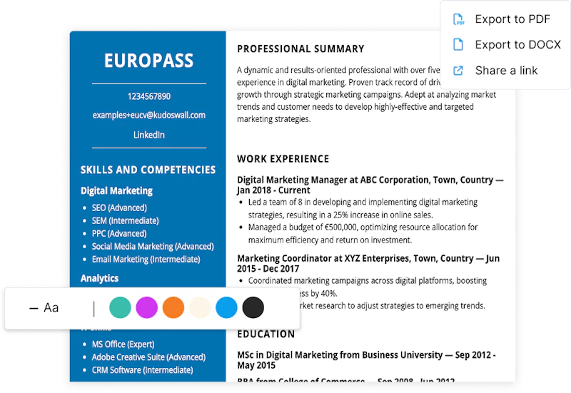KudosWall Europass CV Builder screenshot 3