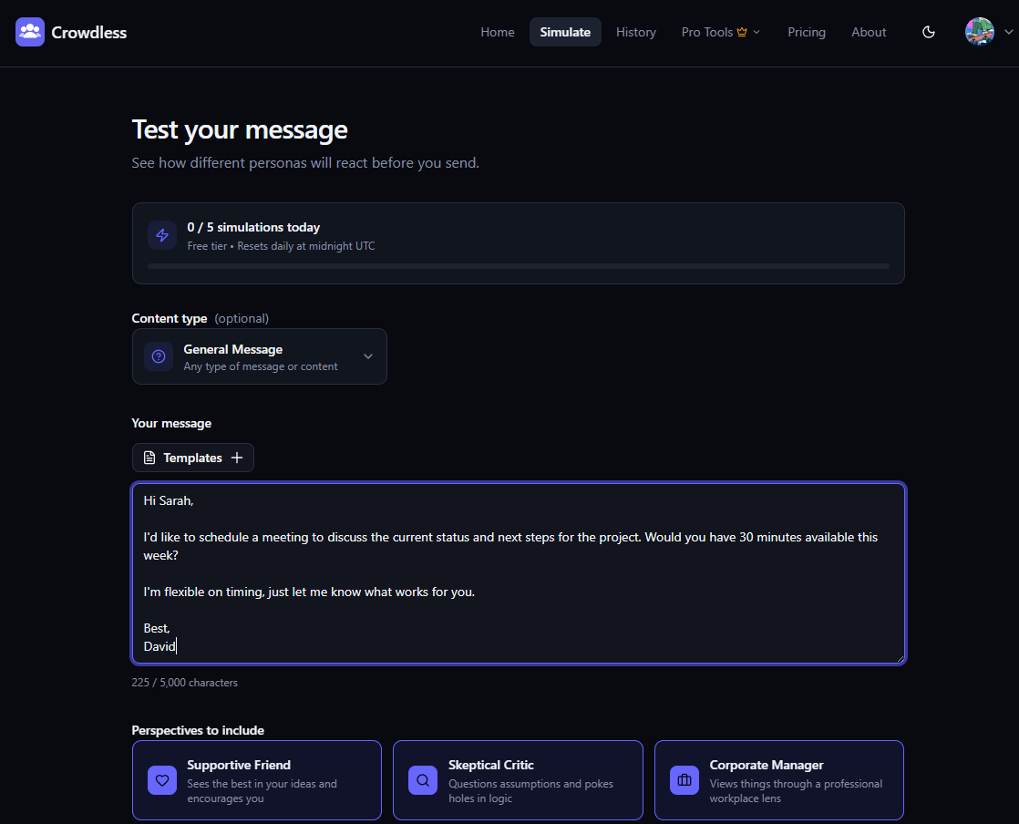 Crowdless - Screenshot 2 showing product features and functionality