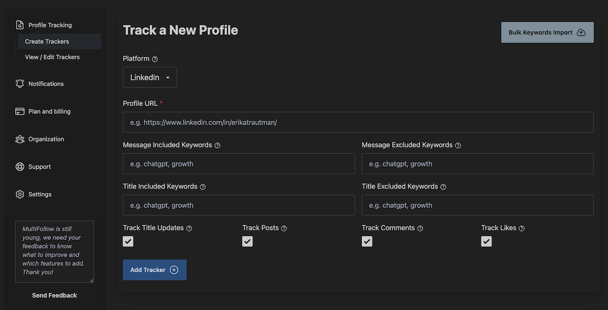 MultiFollow.io - Monitor Social Media Accounts on Linkedin and X media 2