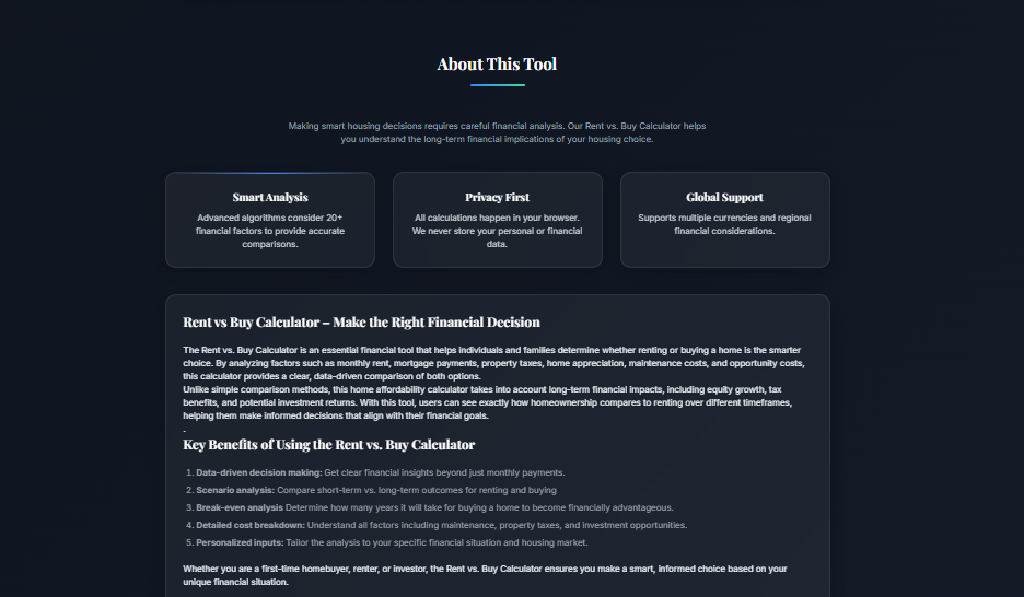 Rent vs. Buy Calculator - Screenshot 3 showing product features and functionality