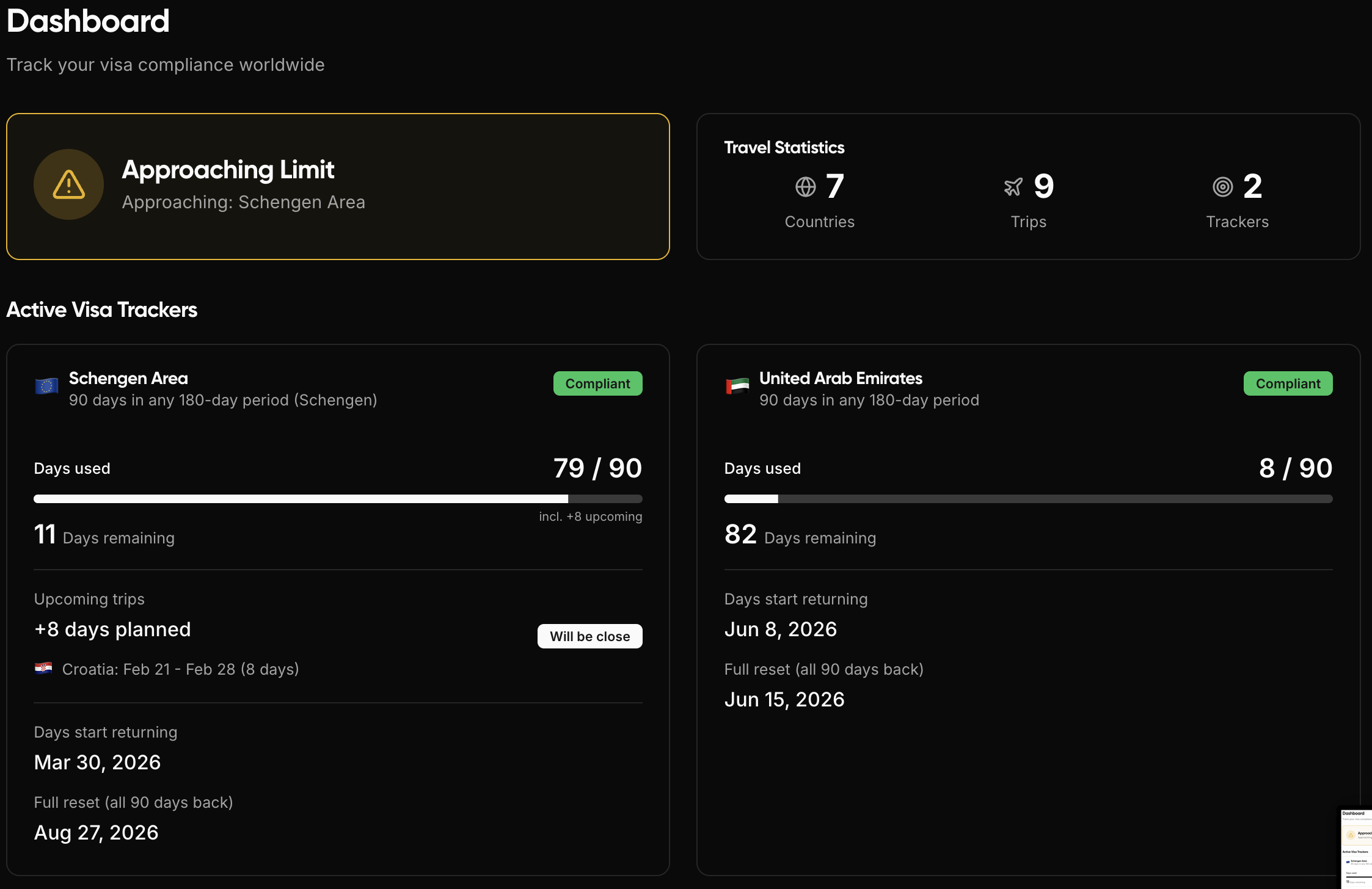 VisaTrack - Main product screenshot demonstrating key features and user interface