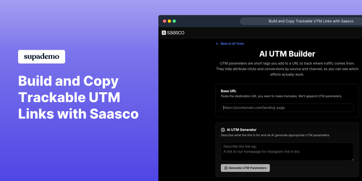Saasco - UTM Builder - Screenshot 4 showing product features and functionality