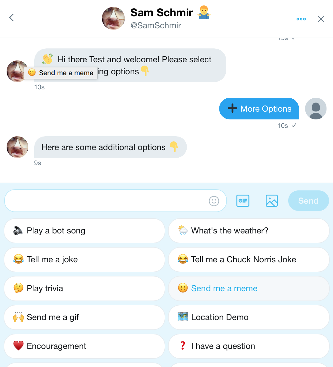 Interactive Twitter Direct Message Bot gallery image