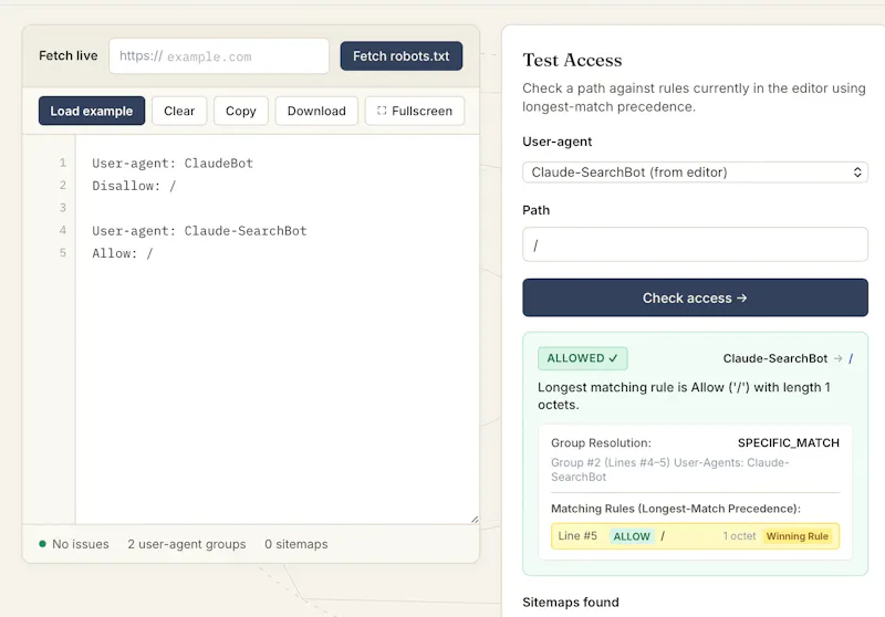 Robots.txt Editor & Validator screenshot 2
