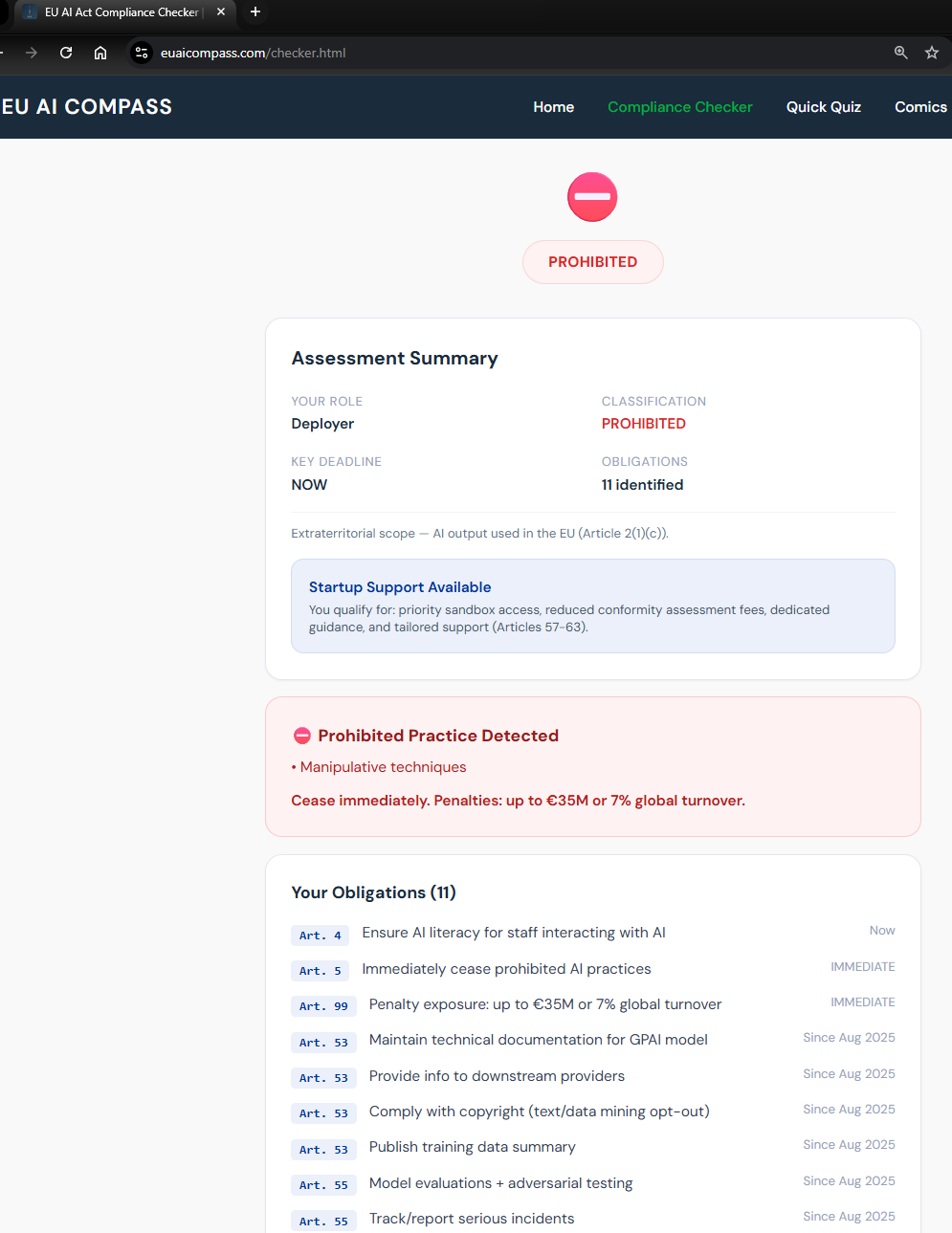 EU AI Compass - Screenshot 3 showing product features and functionality