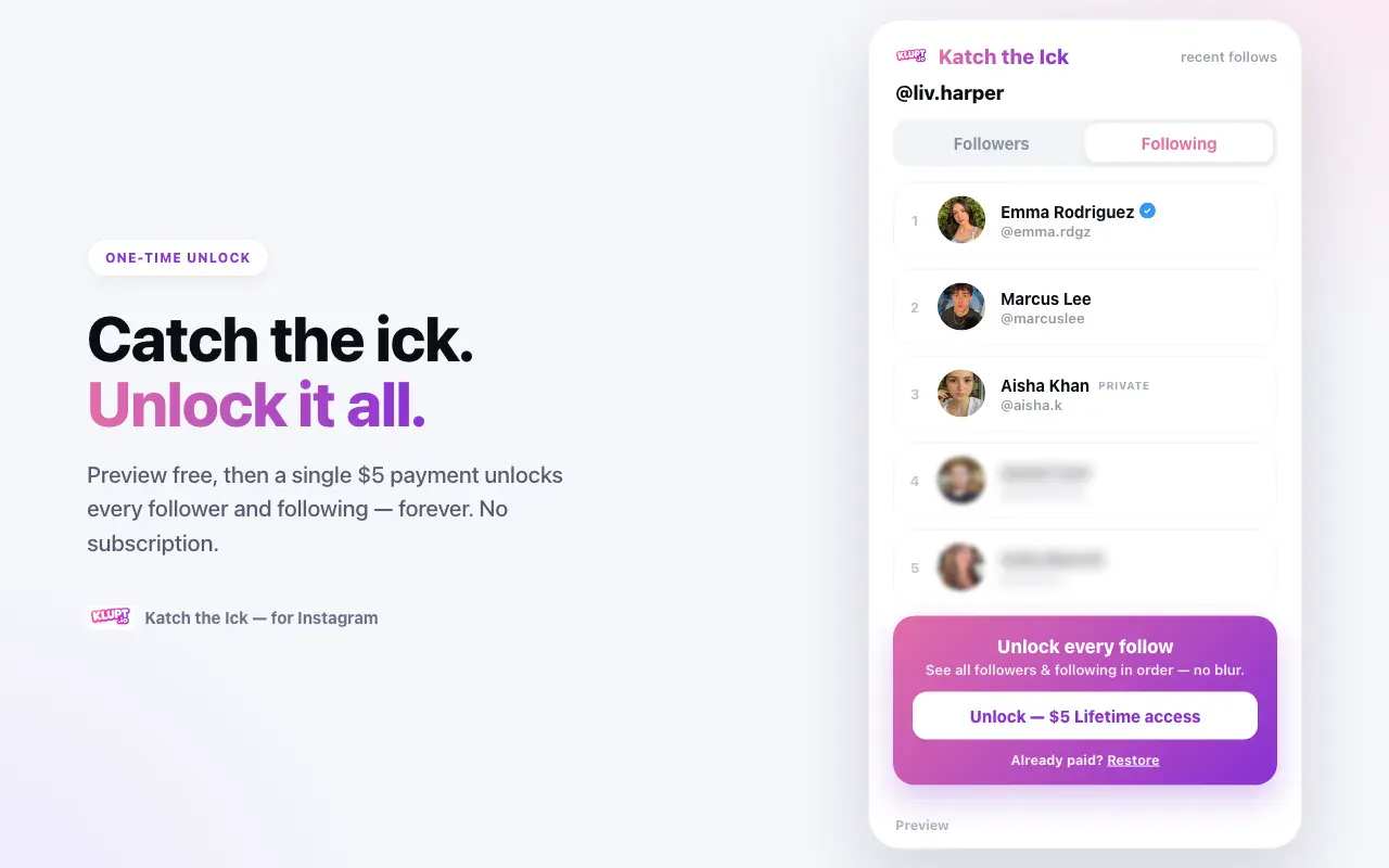 Katch the Ick - Recent Follows Extension gallery image