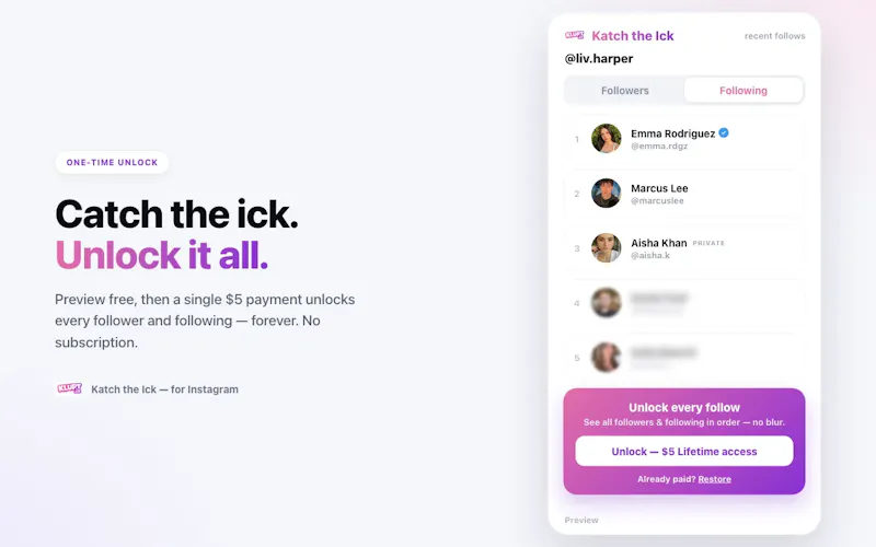 Katch the Ick - Recent Follows Extension screenshot 3