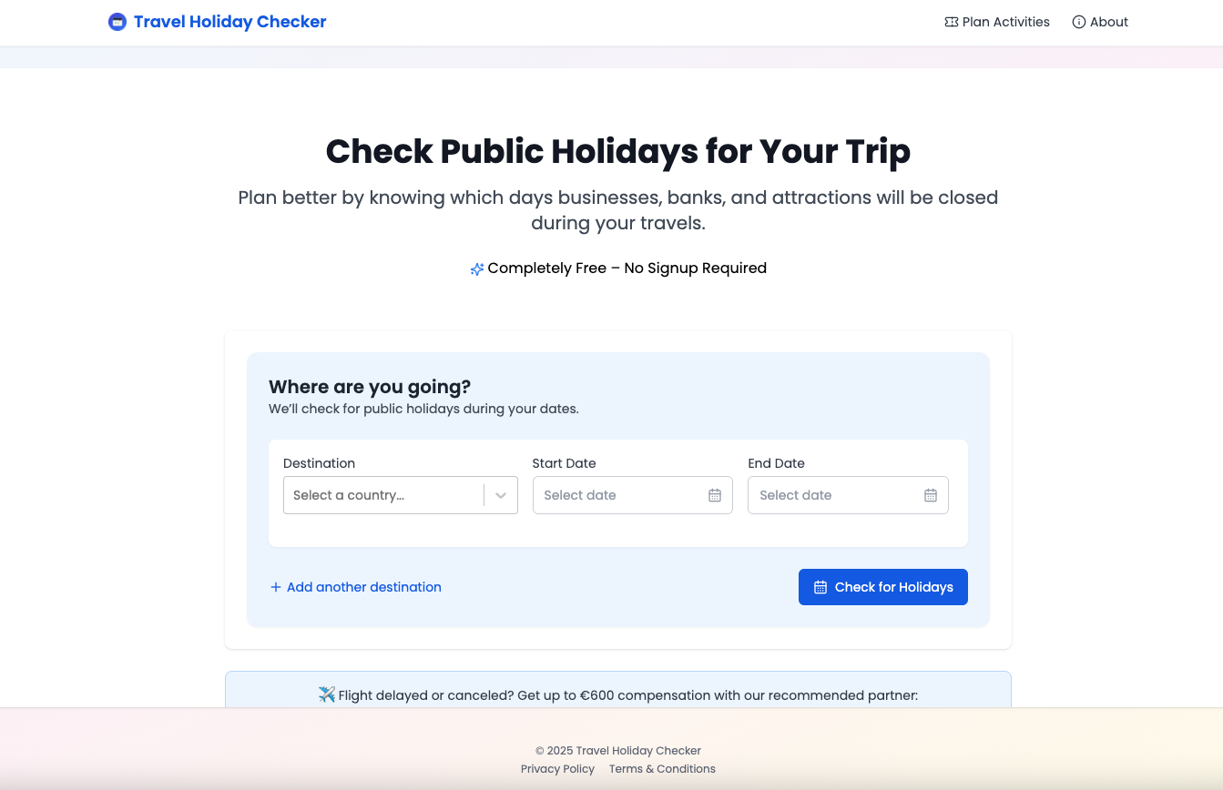 Travel Holiday Checker - Check public holidays for your trip media 1