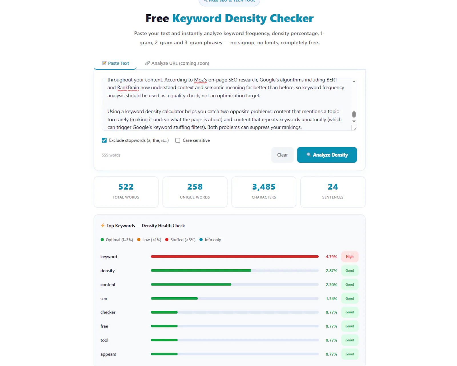 Keyword Density Checker screenshot 1