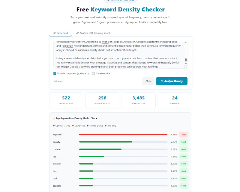 Keyword Density Checker screenshot 1