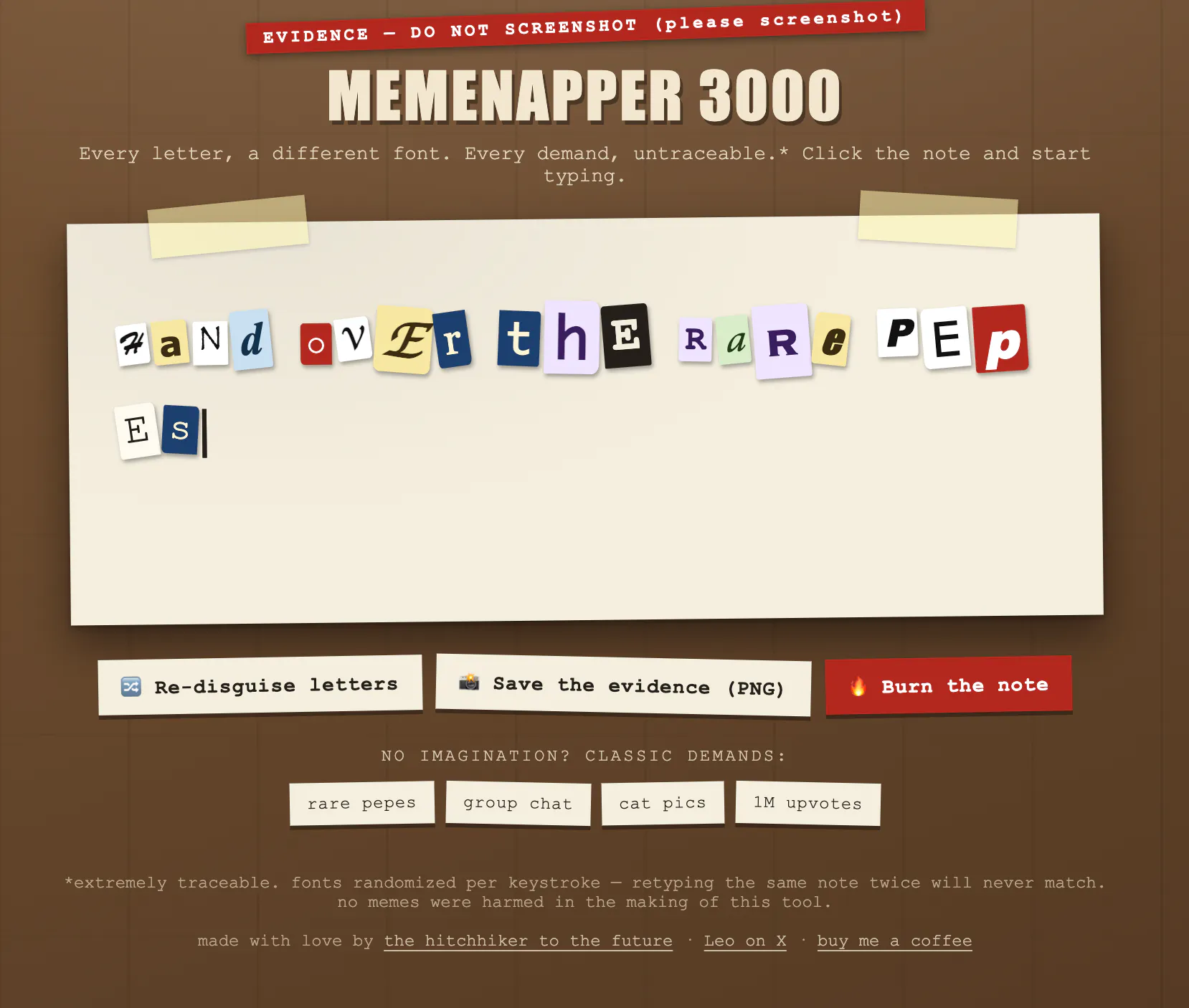 MemeNapper 3000 — Ransom Note Generator gallery image