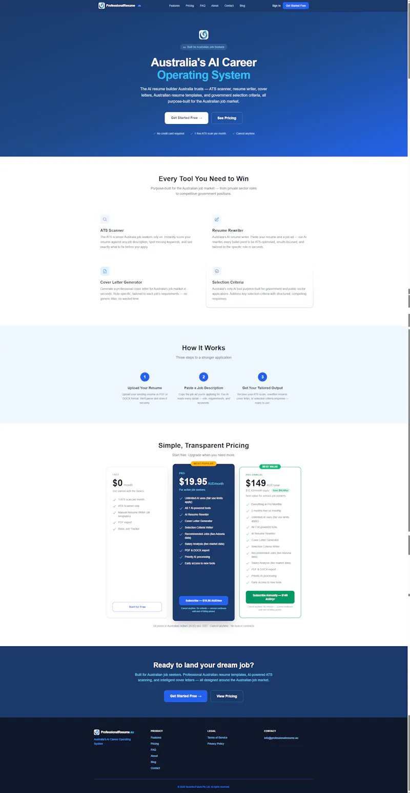 ProfessionalResume.au screenshot 1