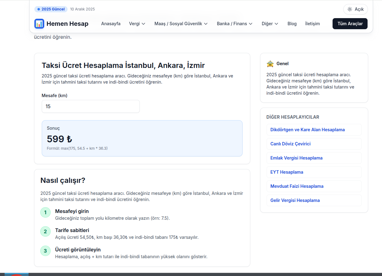 Turkish Taxi Calculator - Screenshot 2 showing product features and functionality