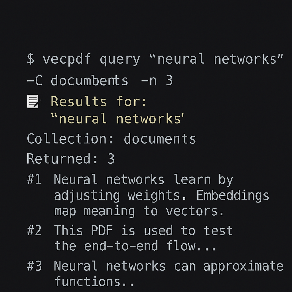 Média VECPDF - PDF → ChromAdb, localement - La CLI minuscule transforme les PDF en DB vectorielle consultable avec chrome. 4