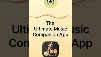 Logotipo do aplicativo Bandish com instrumentos de música clássica indiana.