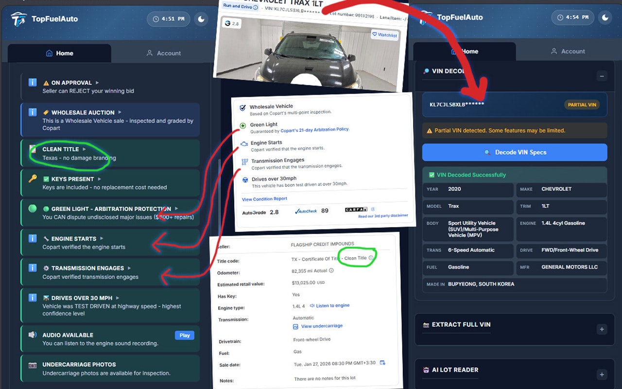 TopFuel Auto , AI for Car Auctions - Main product screenshot demonstrating key features and user interface