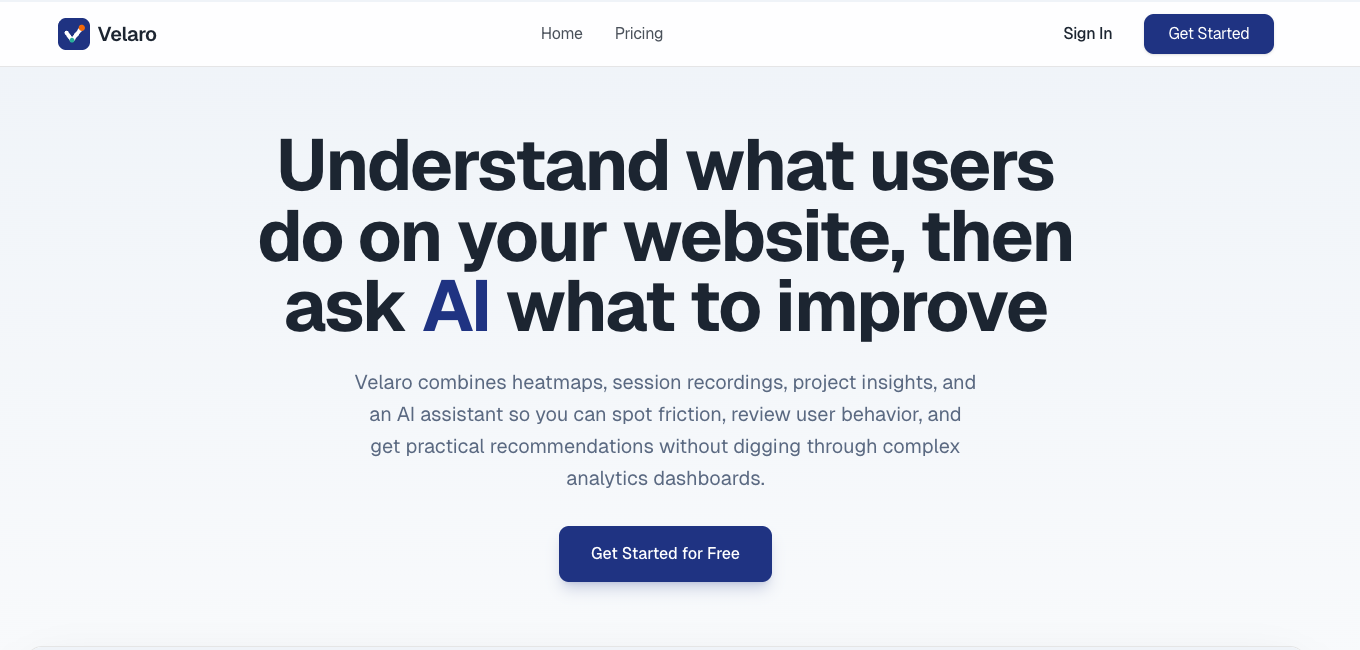 Velaro — AI user behavior analytics gallery image