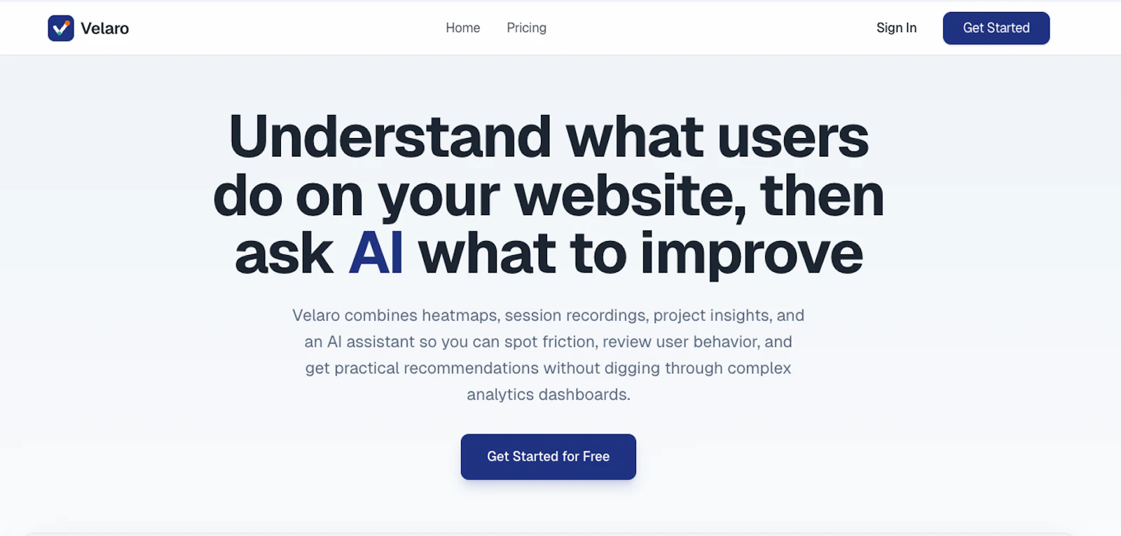 Velaro — AI user behavior analytics screenshot 1