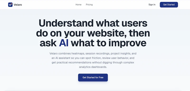Velaro — AI user behavior analytics screenshot 1