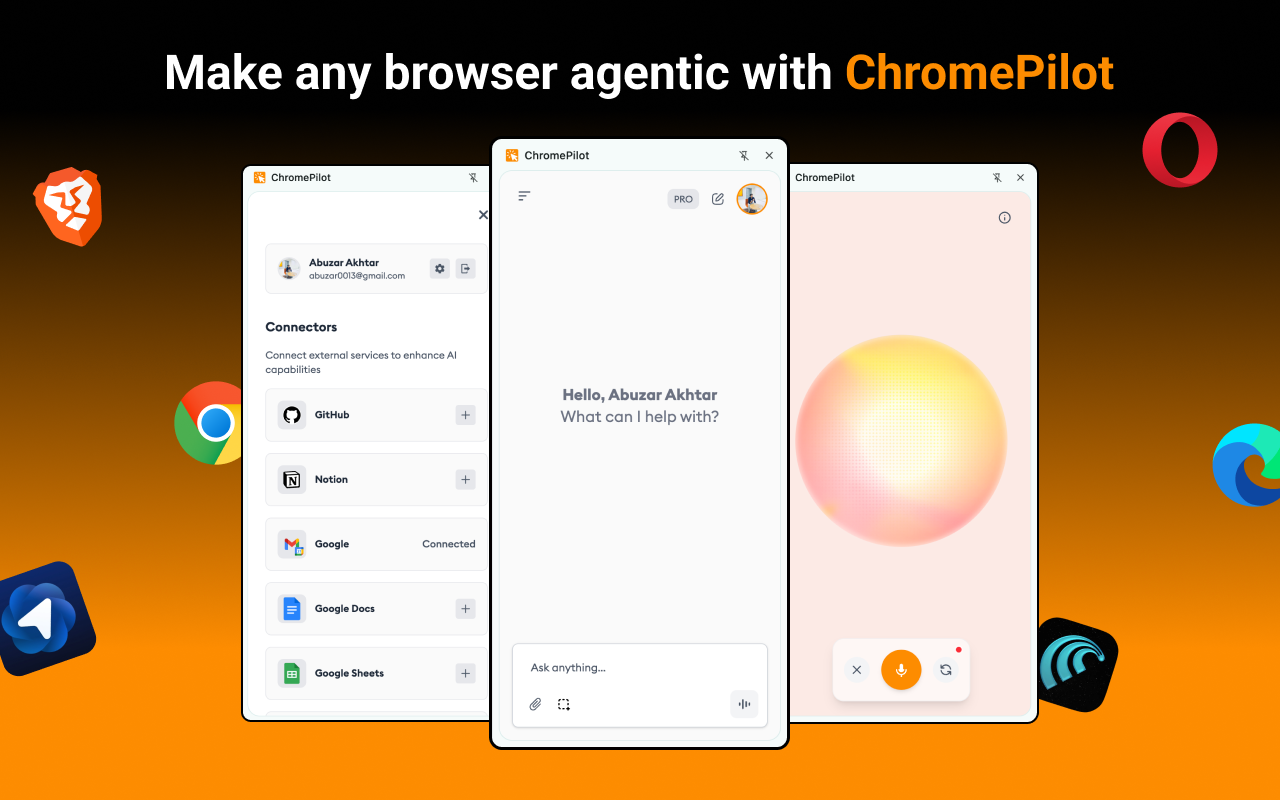 ChromePilot - Main product screenshot demonstrating key features and user interface